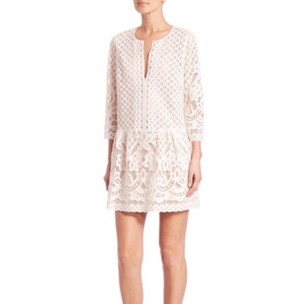 BCBG Laurice Cream / White Floral Florets lace tunic sleeves Embroidery dress - Picture 13 of 14